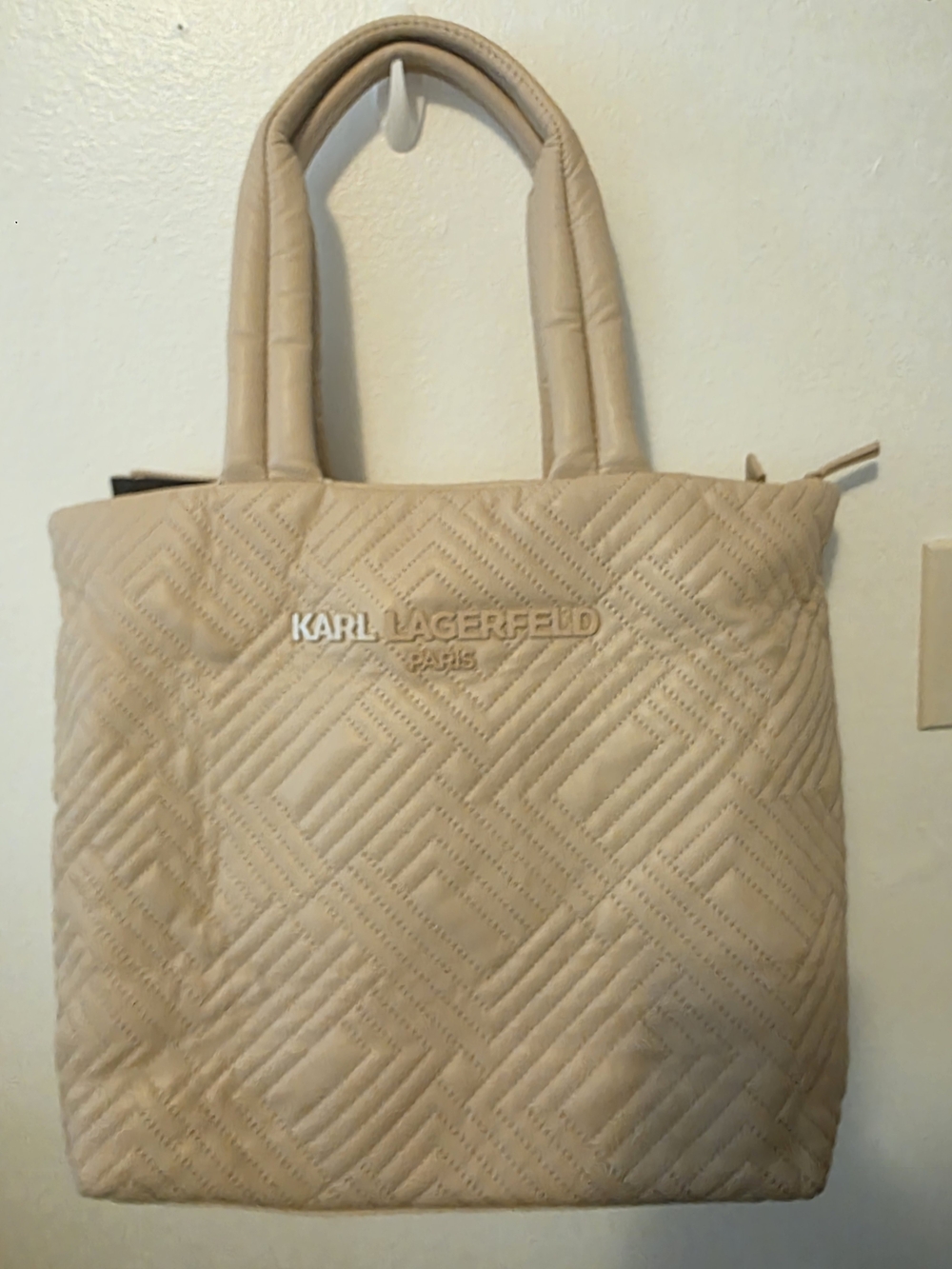 Karl Lagerfeld Beige Quilted Tote Bag